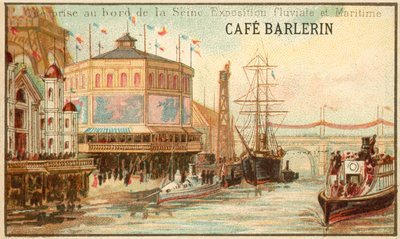 1875年パリのセーヌ川と海洋博覧会のほとりからの眺め 作： French School